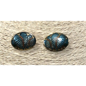 Vintage Signed SG Cloisonne Tropical Flower Botanical Earrings Enamel Gold Tone